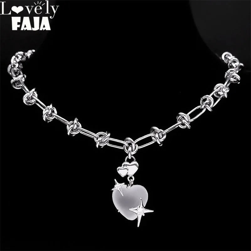 Iced Out Heart Star Pendant Necklace — Stainless Steel
