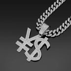 Hip Hop Exaggerated Dollar Sign Pendant,with 13mm Cuban Chain Currency Symbol Pendant Necklace for Men Rapper Charm