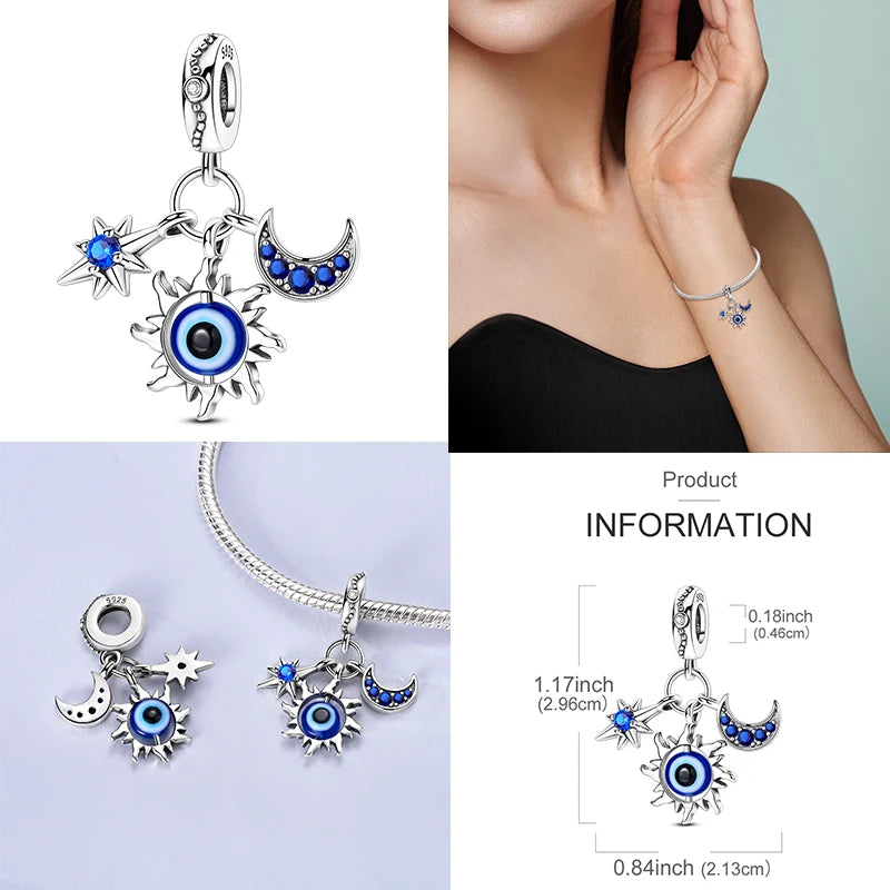 Devil's Eye Cross Charm Pendant — Silver