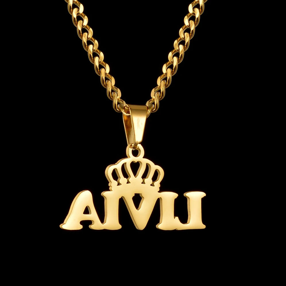 Atoztide 50cm Personalized Custom Names Pendant Necklace Stainless Steel Gold Color Cuban Thick Chain for Men Women Jewelry Gift