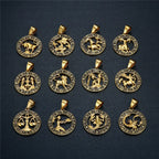 Zodiac Sign Leo Scorpio Pendant Necklace for Women/Men Gold Color Stainless Steel Round 12 Constellation Necklaces