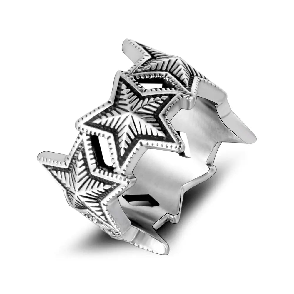 Five-Pointed Star Band Ring — Stainless Steel