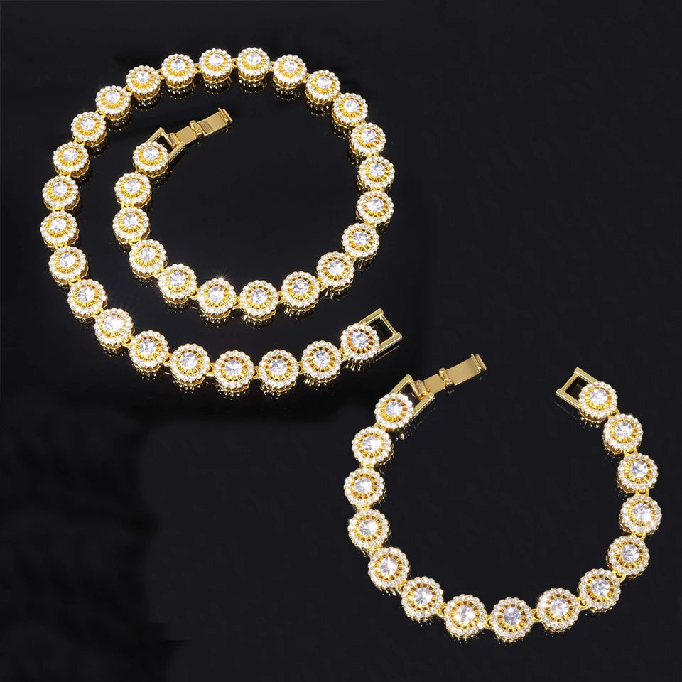 Iced Out Gold-Tone Cuban Chain Necklace Bracelet Set