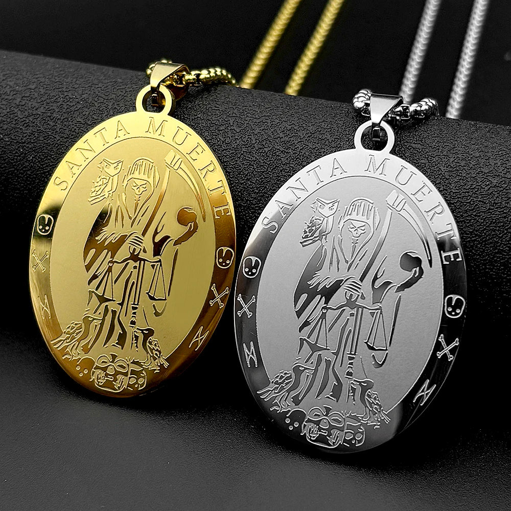 Santa Muerte Grim Reaper Pendant — Gold