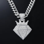 Hip Hop Iced Out Crown Pendant Necklace With 13mm Rhinestone Cuban Chain Bling Necklaces Men Women Fashion Charm