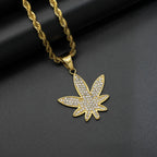 Gold color Pendant Necklace Men women Maple Leaf with rhinestone for Boys Male Steampunk Jewelry
