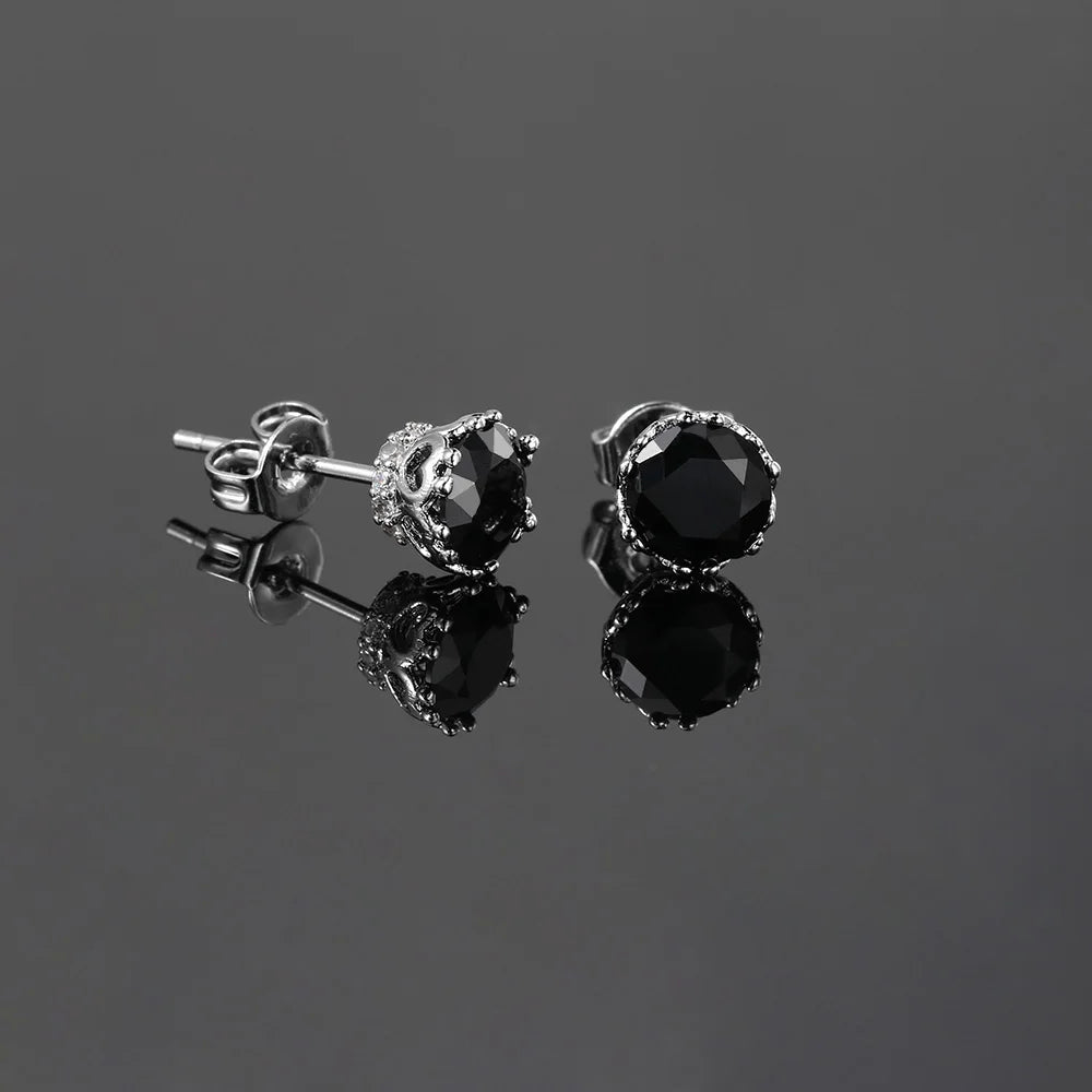 Black Iced Out Silver Stud Earrings Crystal
