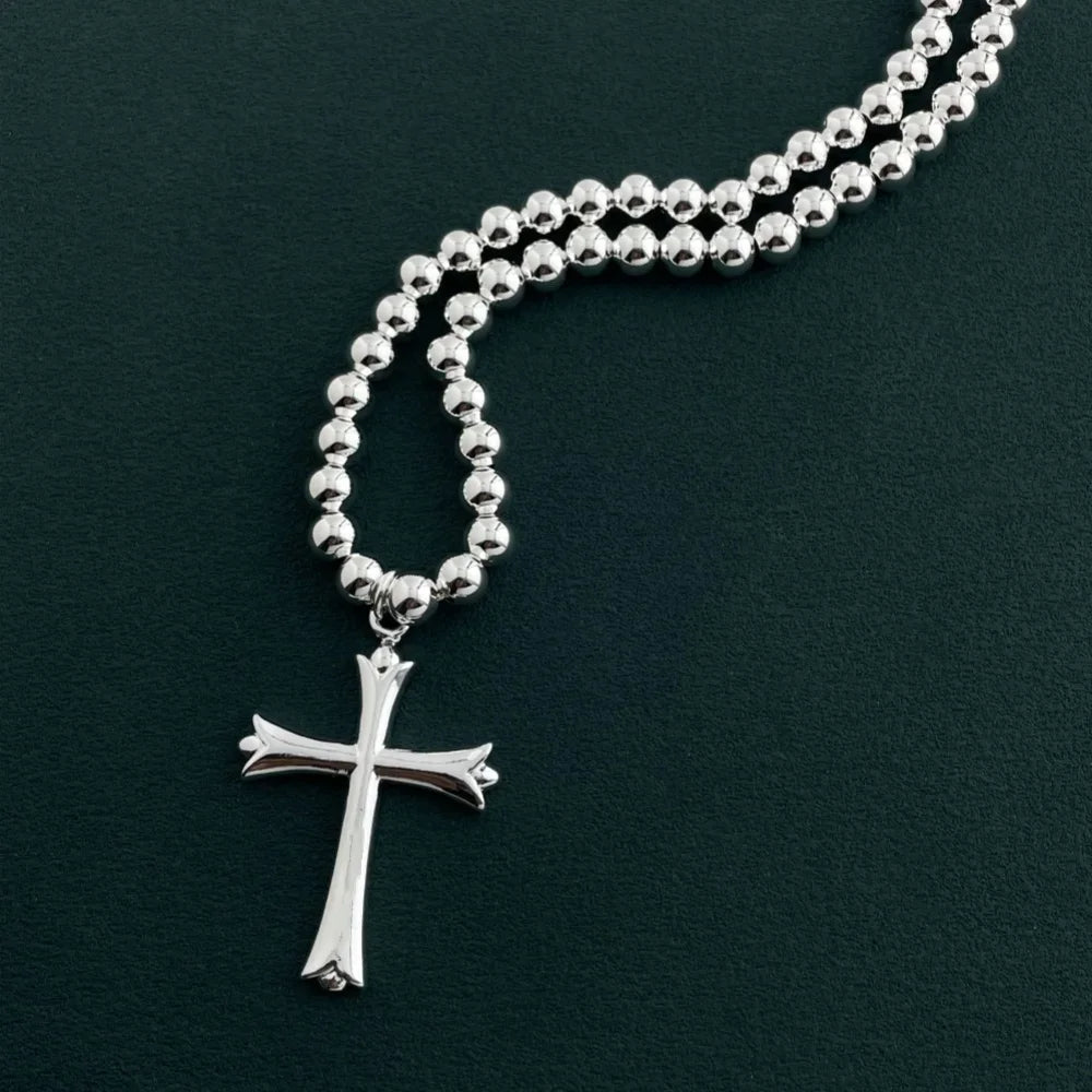 925 Sterling Silver Necklace Width 4mm/6MM Buddha Bead Chain Cross Pendant Chain for Women & Men Jewelry