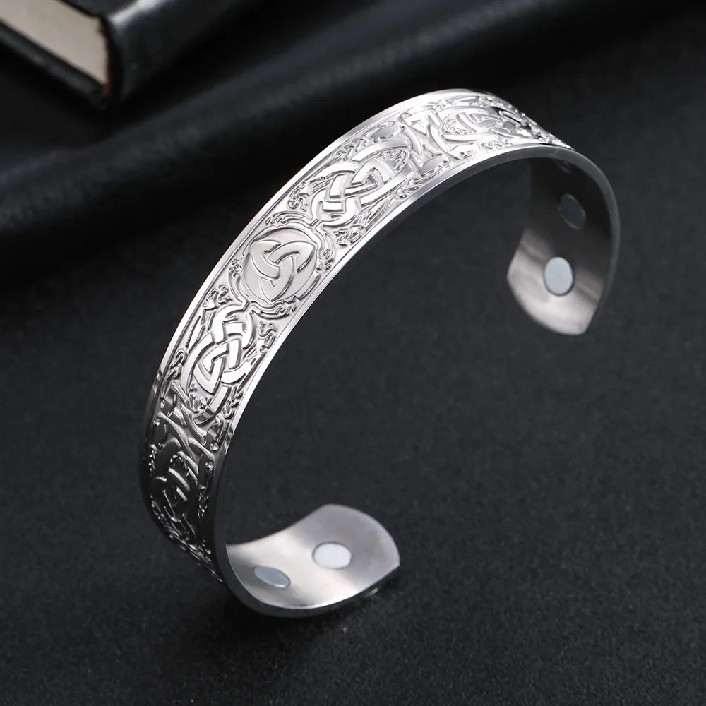 My Shape Vintage Viking Celtics Knot Bangles for Men Couple Stainless Steel Adjustable Open Cuff Bangle Bracelets