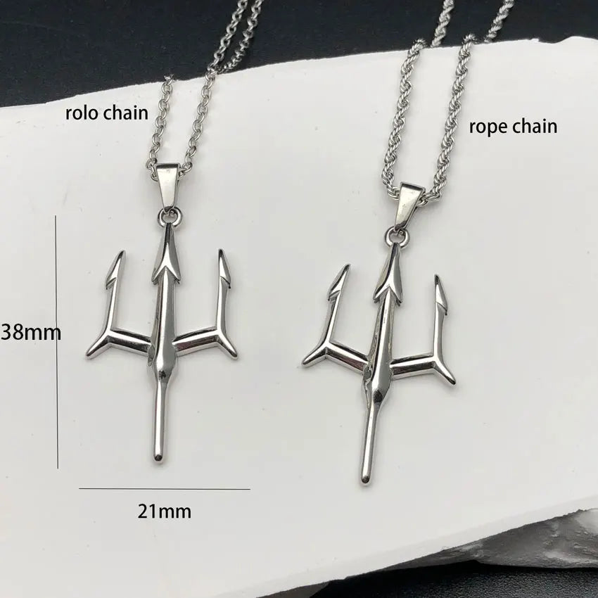 Greek Poseidon Trident Pendant Necklace — Stainless Steel