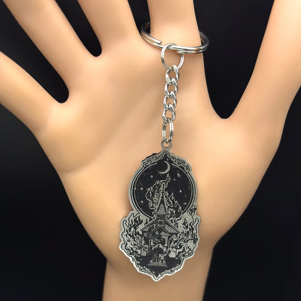 Key Silver Chain Dark Burning Church Crescent