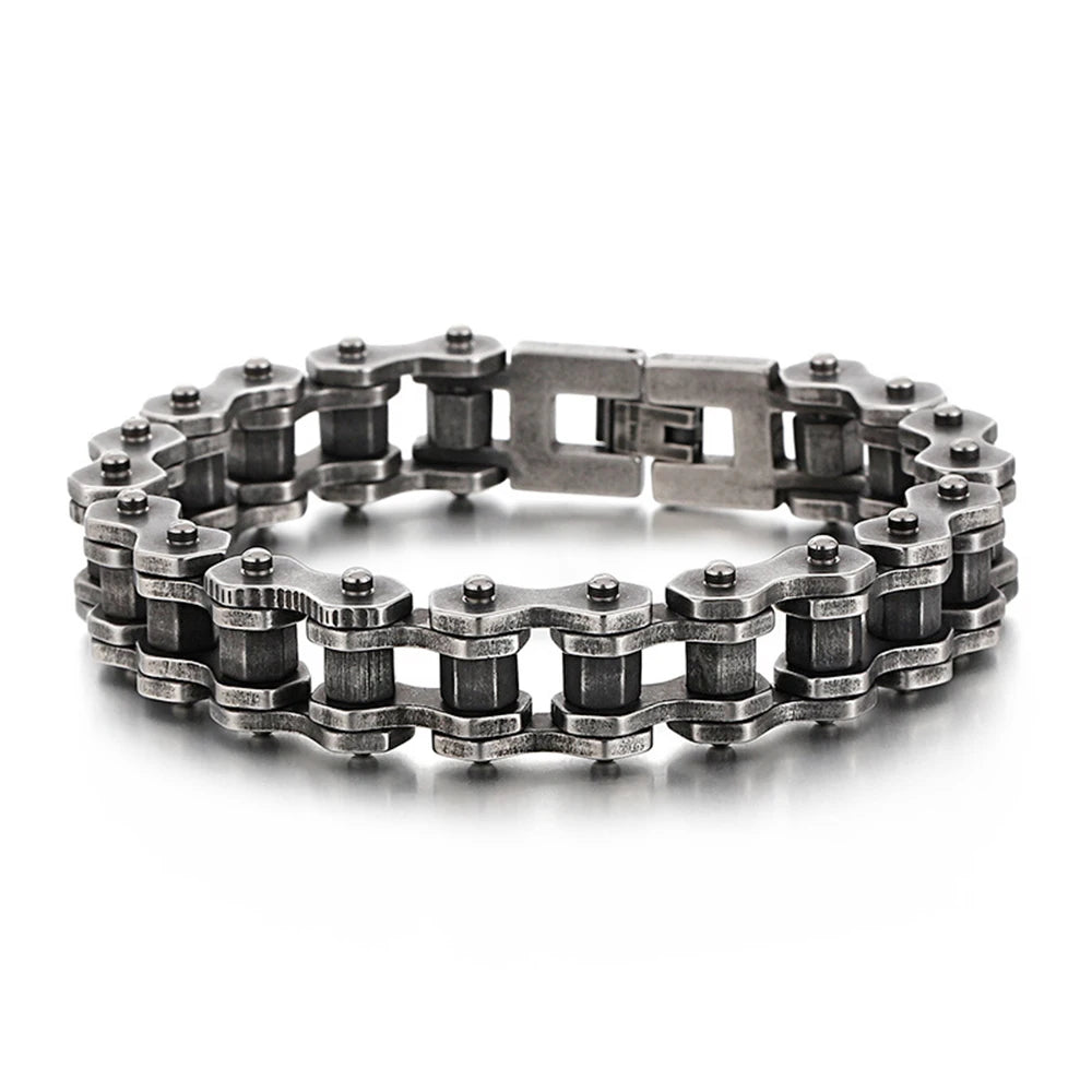 Retro Heavy Brush Stainless Steel Motorcycle Chain Bracelet 11/13MM Wide Mens Women Bike Biker Bracelets Hip-Hop Jewelry 19-23cm