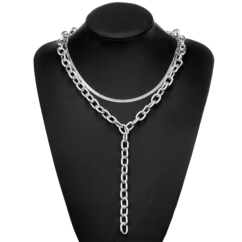 Fashion Chain Link Choker Heart Lock Cross Necklace Pendant For Women Men Silver Color Goth Jewelry Party Punk Long Necklaces