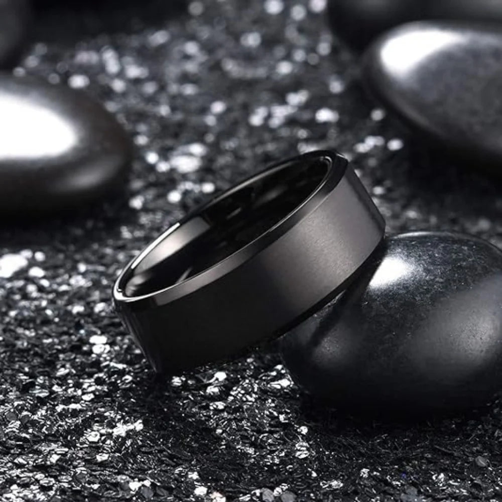 8mm Comfort Fit Black Stainless Steel Ring Durable Classic Band Fashion Jewelry Gift for Men Teens Adults Daily Wear