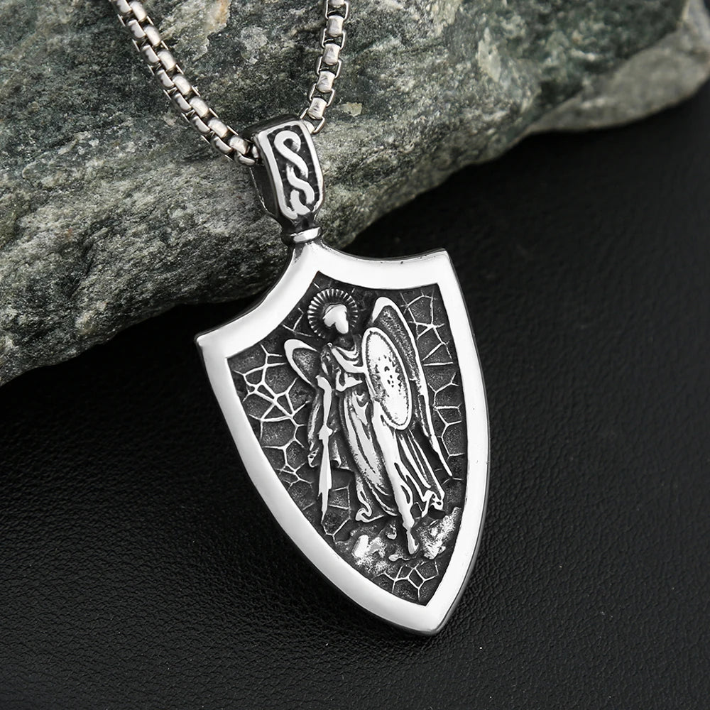 Angel Shield Cross Pendant — 316L Stainless Steel
