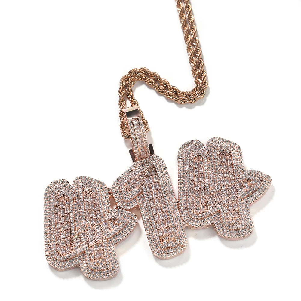 THE BLING KING Custom Baguettecz Initial Letter Iced Out Cubic Zirconia Number Name Pendant Chain Necklace Hiphop Punk
