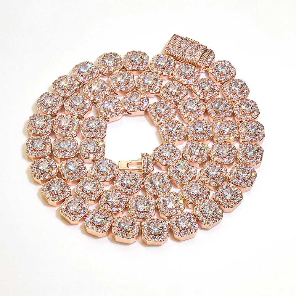 Rose Gold Tennis Chain Necklace 10/12MM Cluster