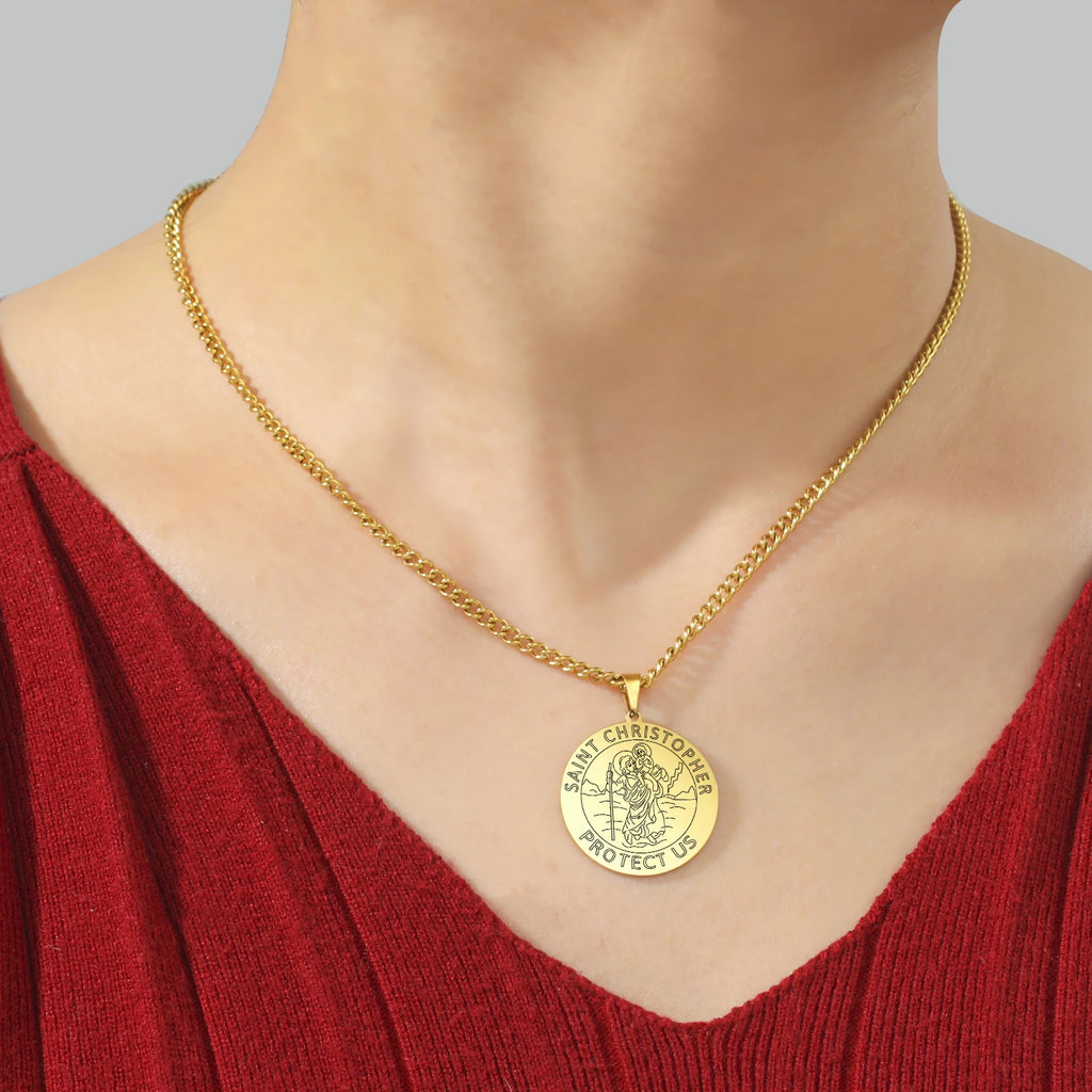 Dawapara Saint Christopher Medal Necklace Jesus Truet In You Amulet Catholic Jewelry Travelers Driver Gifts Stainless