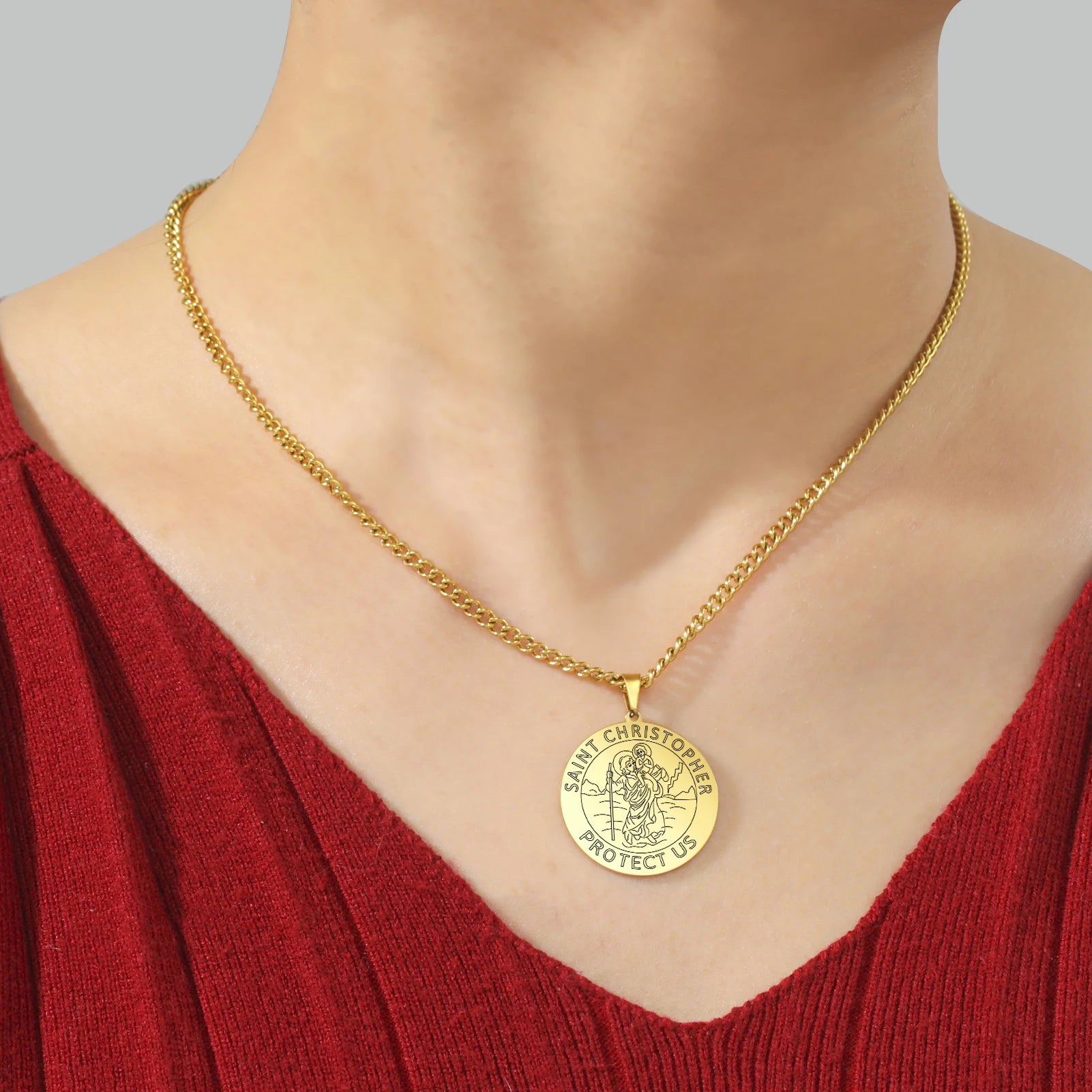 Dawapara Saint Christopher Medal Necklace Jesus Truet In You Amulet Catholic Jewelry Travelers Driver Gifts Stainless