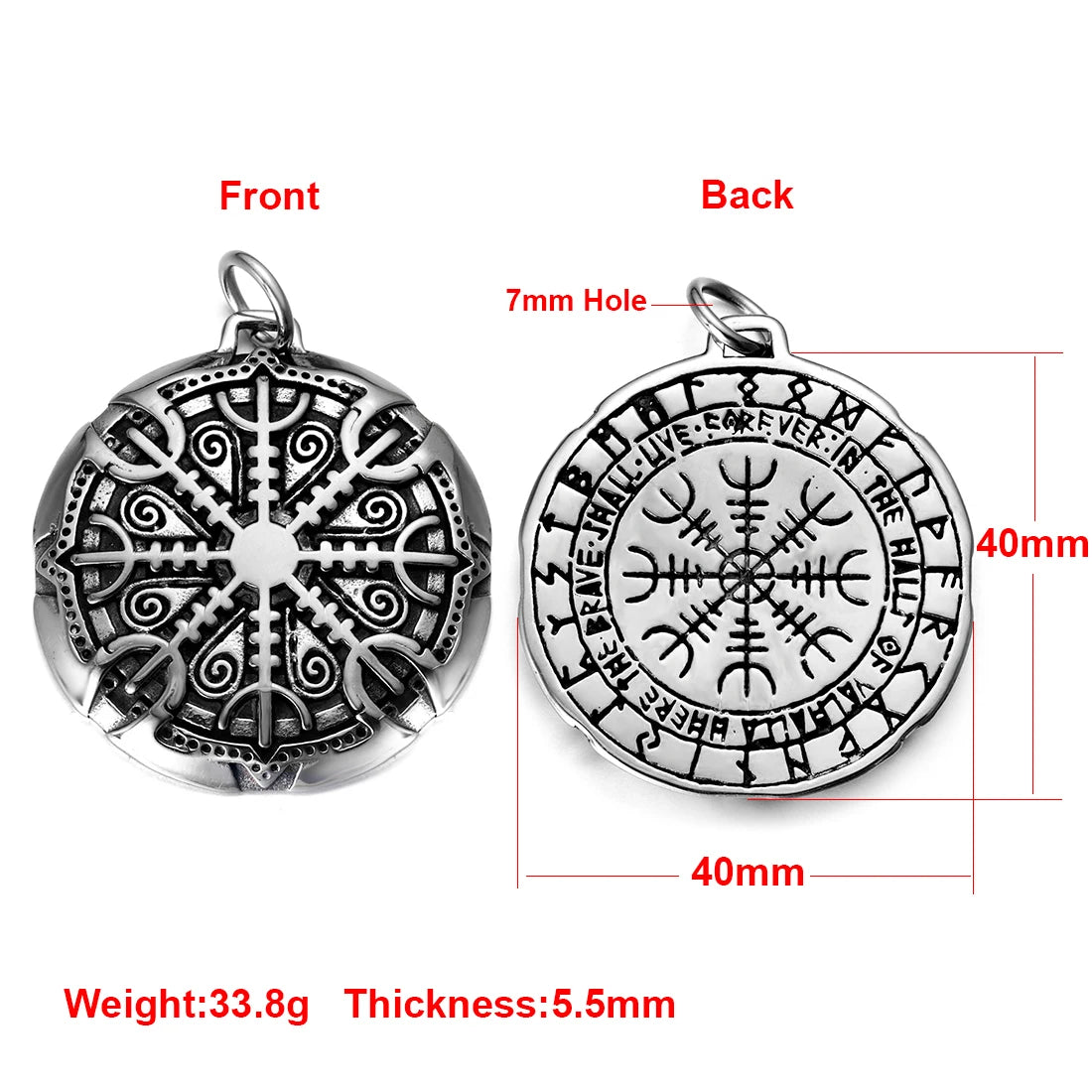Norse Viking Rune Round Pendant Necklace — Stainless Steel