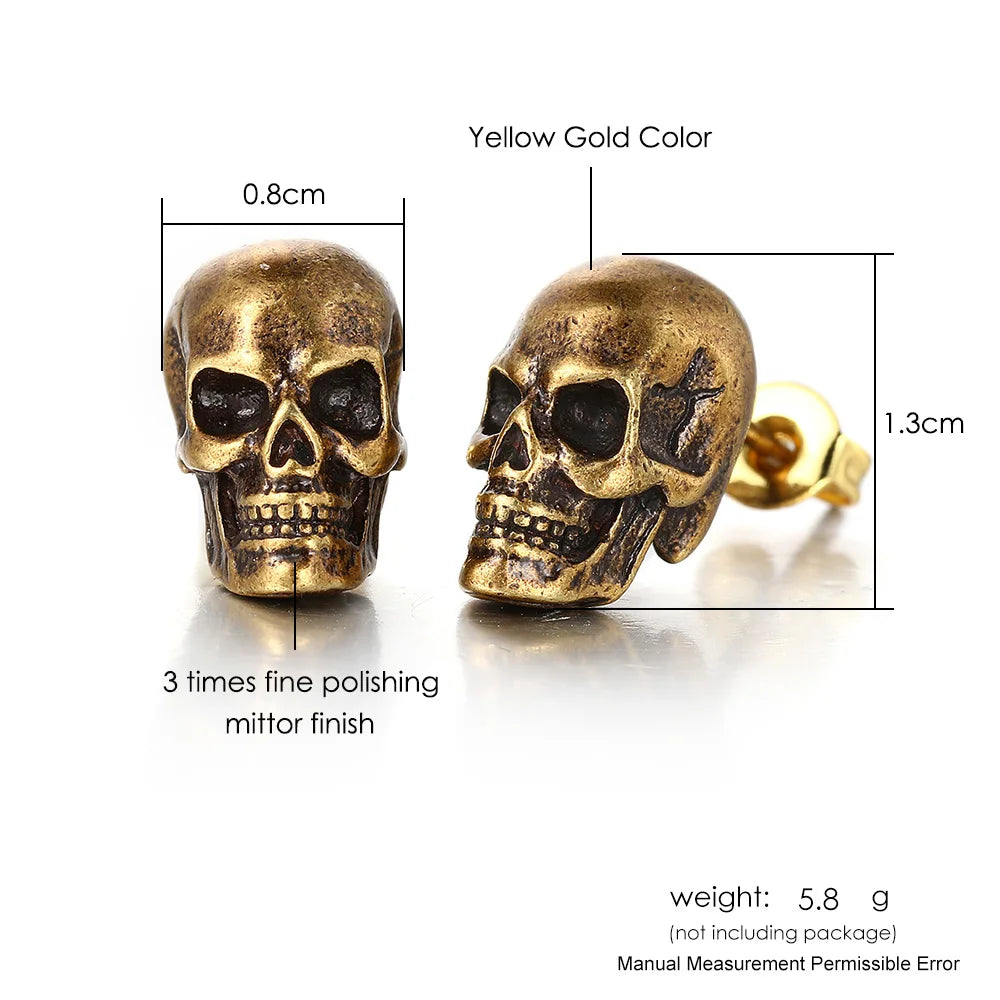 Skull Stud Earrings — Stainless Steel