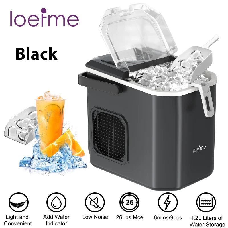 Loefme Desktop Fully Automatic Bullet Shaped Ice Maker 12kg/24h Fast Ice Making Suitable For Home Automatic Cleaning