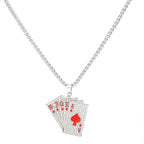 Punk Poker Card Pendant Necklace Full Crystal Playing Cards Red Black Hearts Spades ACE Charm Fashion Jewelry For Women Men