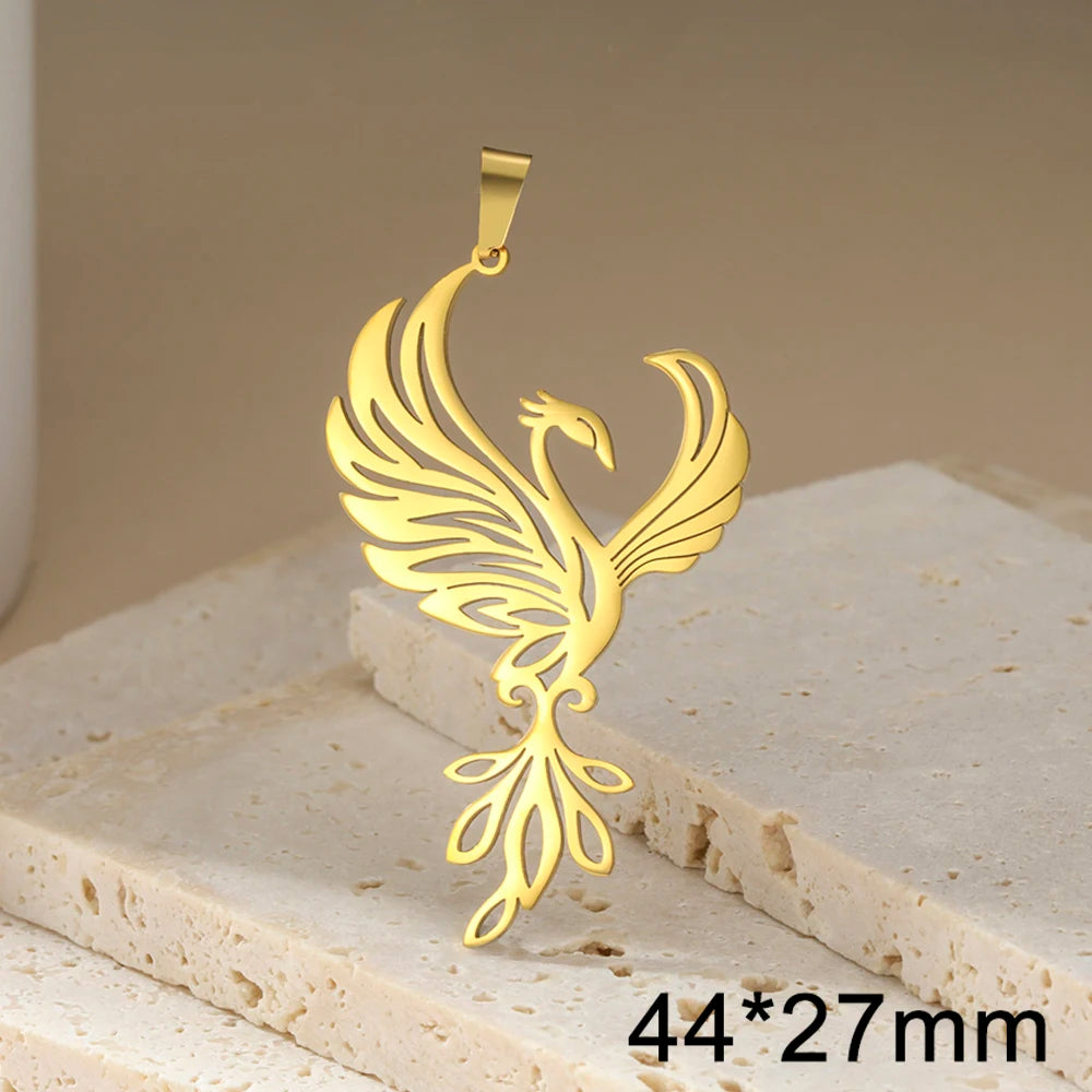 Dawapara Phoenix Pendant for Necklace Earrings Mythology Animal Stainless Steel Charms for Jewelry Making Religious Gift