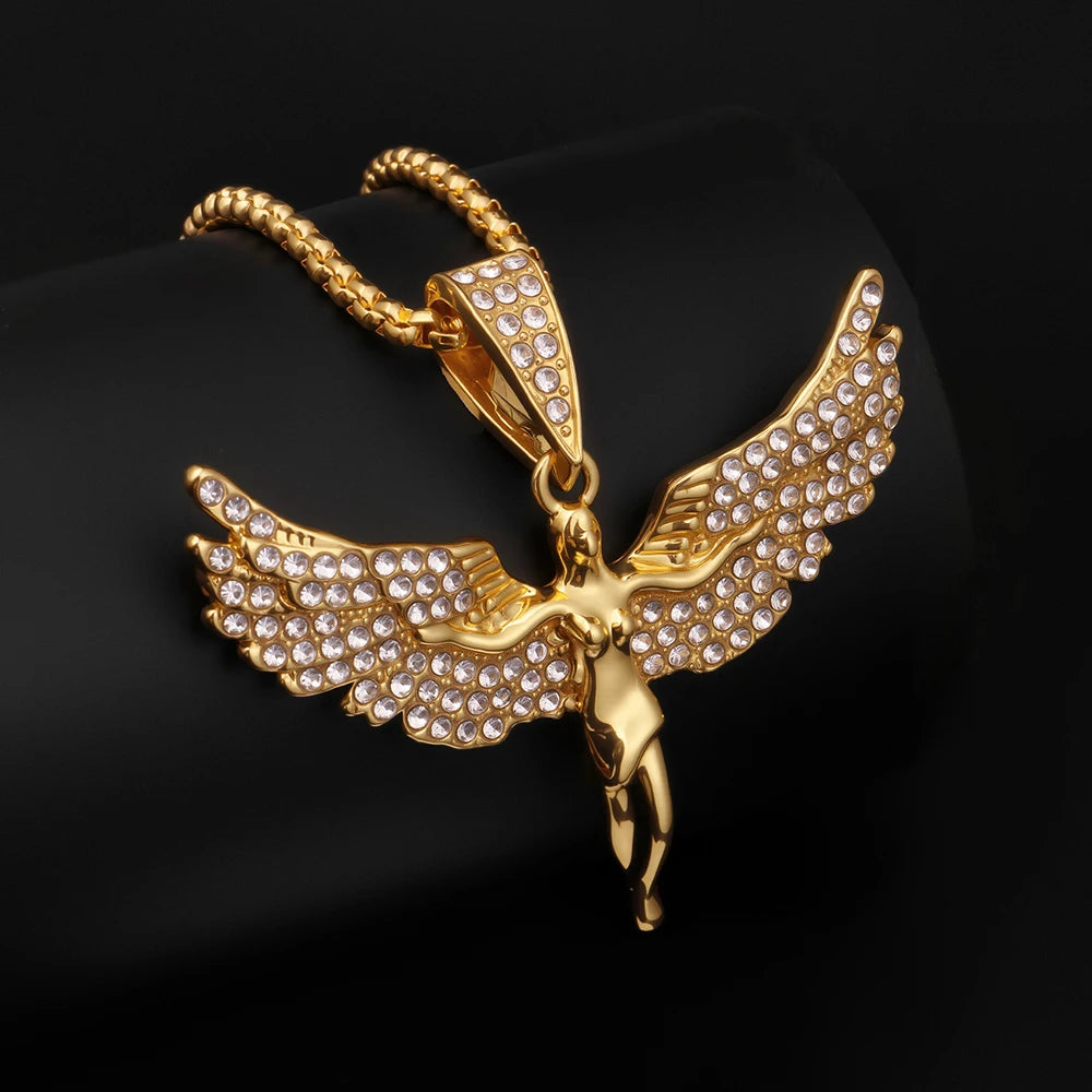Fashion Zinc Alloy Paved Rhinestone Phoenix Necklace for Women Inspirational Bird of Wonder Necklace Women Inspitual Jewelry