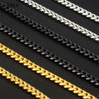 UELF 3/5/7/9/11mm Men's Silver Color Necklace Stainless Steel Cuban Link Chain for Mens Womens Basic Black Gold Tone Chokers