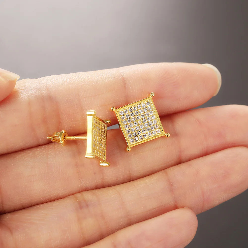 Iced Out Zircon Stud Earrings — Two-Tone