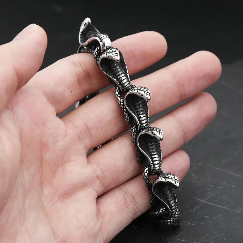 Vintage Punk Unique Snake Bracelets For Men Women 316L Stainless Steel Hip Hop Biker Vikings Animal Bangles Charm