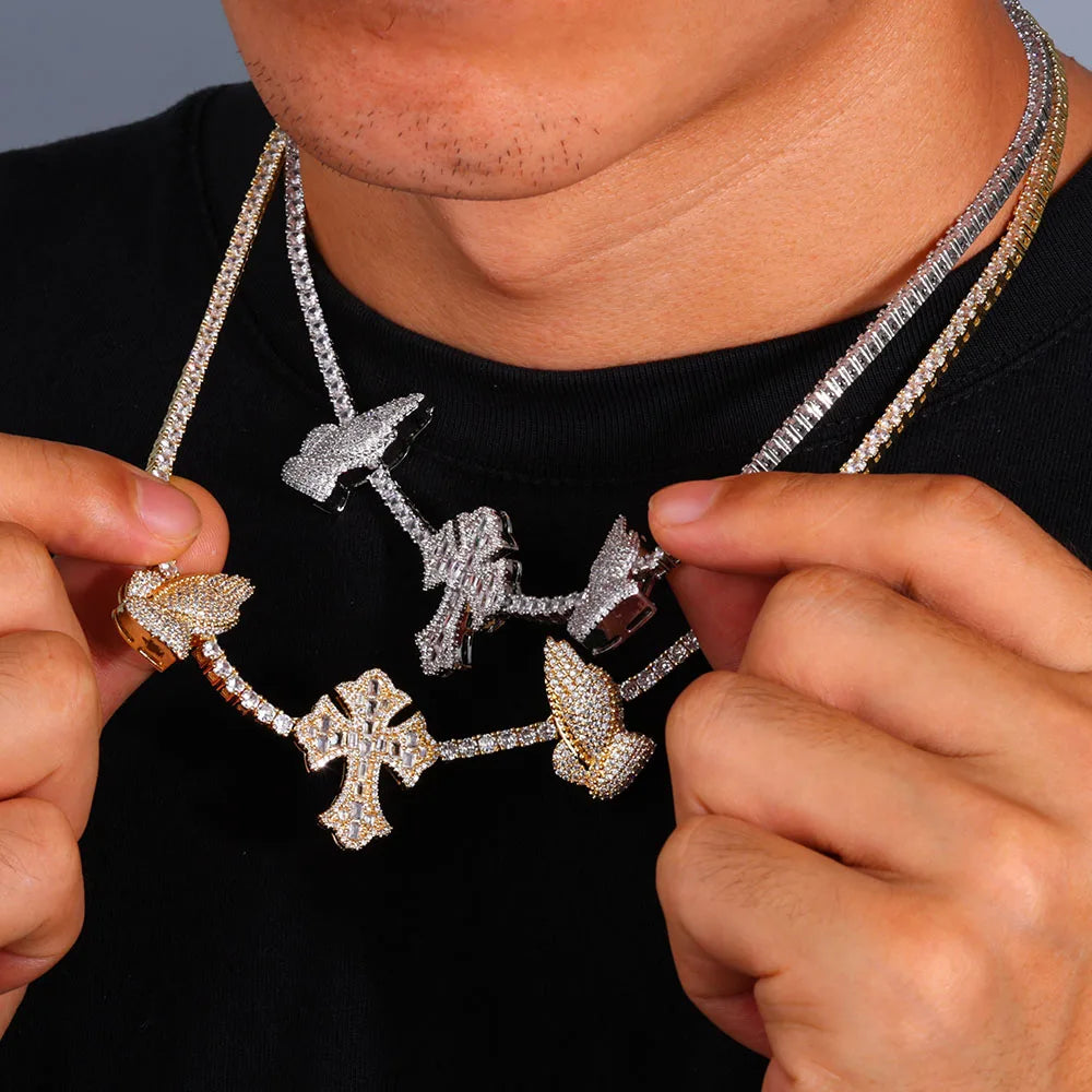 Cross Tennis Necklace Iced Out 5A CZ