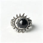 Sun Star Moon Cabochon Ring — Silver-Tone Bohemian