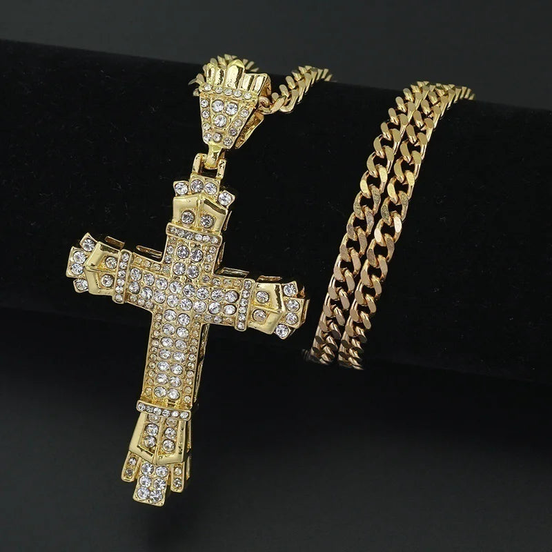 Rhinestone Christian Cross Pendant — Silver