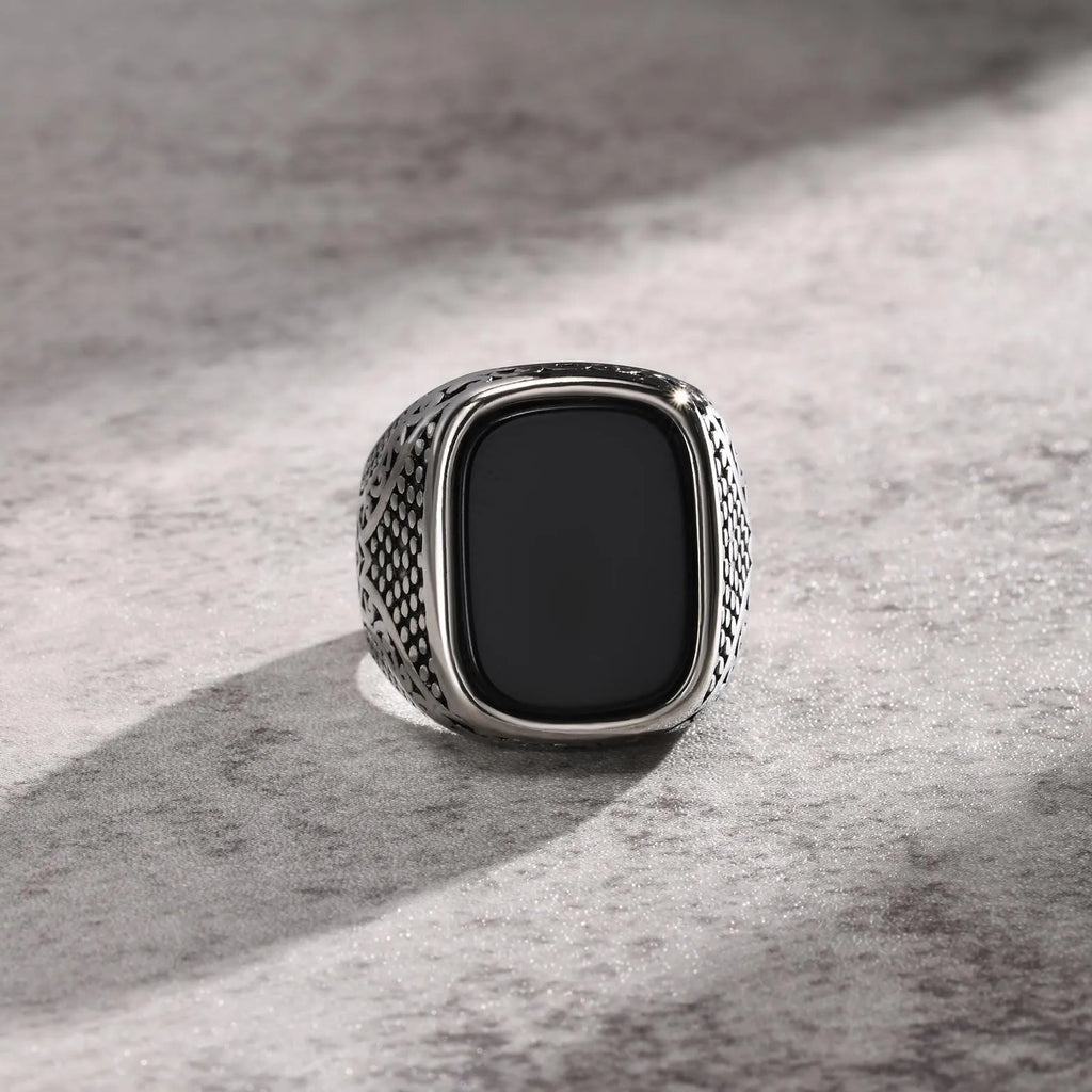 Onyx Stone Signet Pinky Ring — Stainless Steel