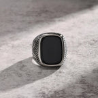 Onyx Stone Signet Pinky Ring — Stainless Steel