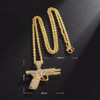 Crystal Pistol Pendant Necklace — Iced Out Two-Tone Street Chain