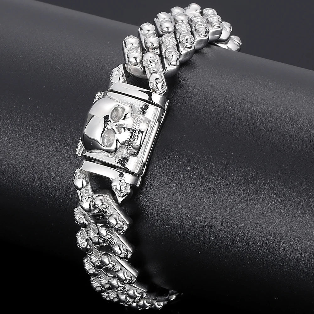 Steampunk Skeleton Man Bracelet Men's Stainless Steel Skull Head Chain Wristband Viking Charm Bangles Halloween Jewelry