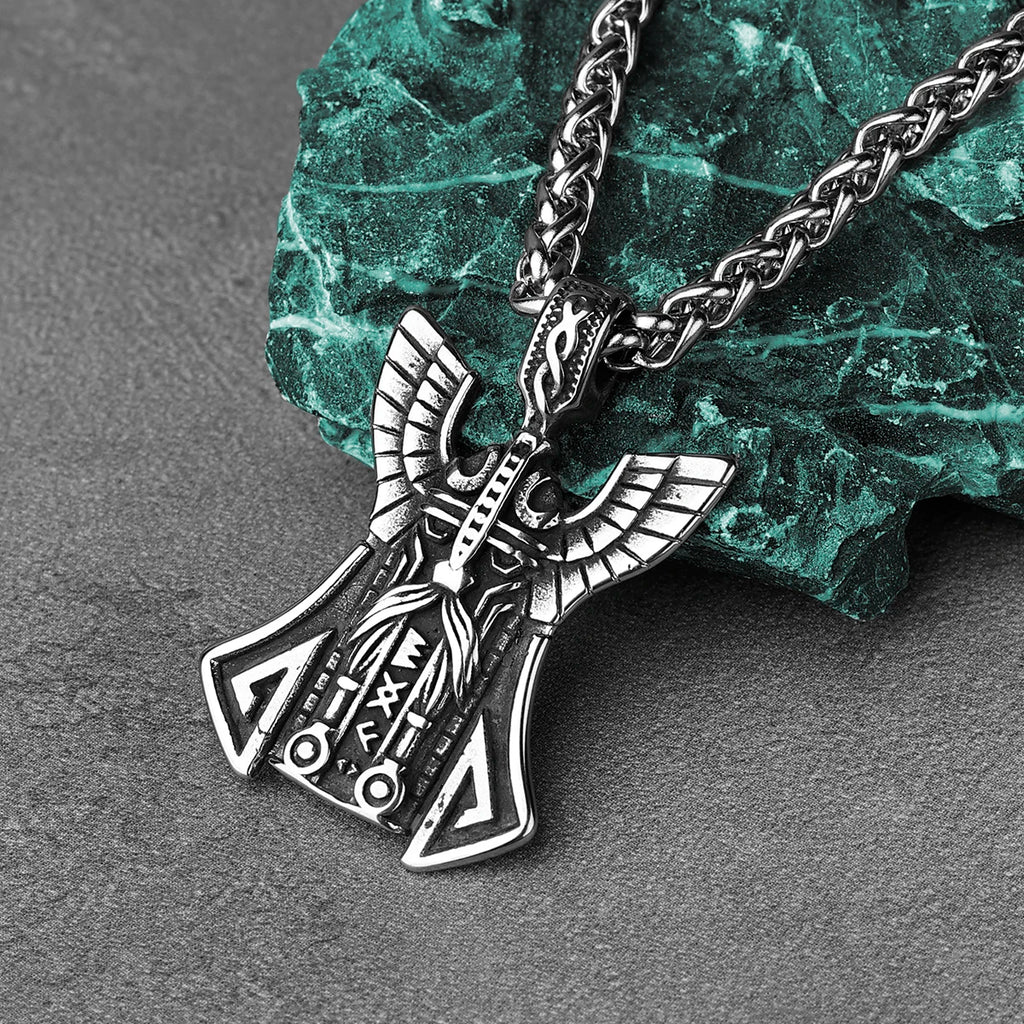 Viking Odin Face Pendant Nordic Odin Rune Charm Creative Stainless Steel Pendant Necklace Locomotive Men's Jewelry Gift