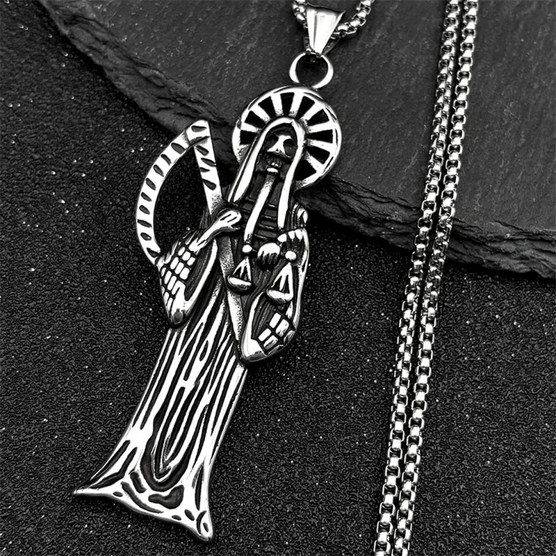 Grim Reaper Skull Pendant — Silver