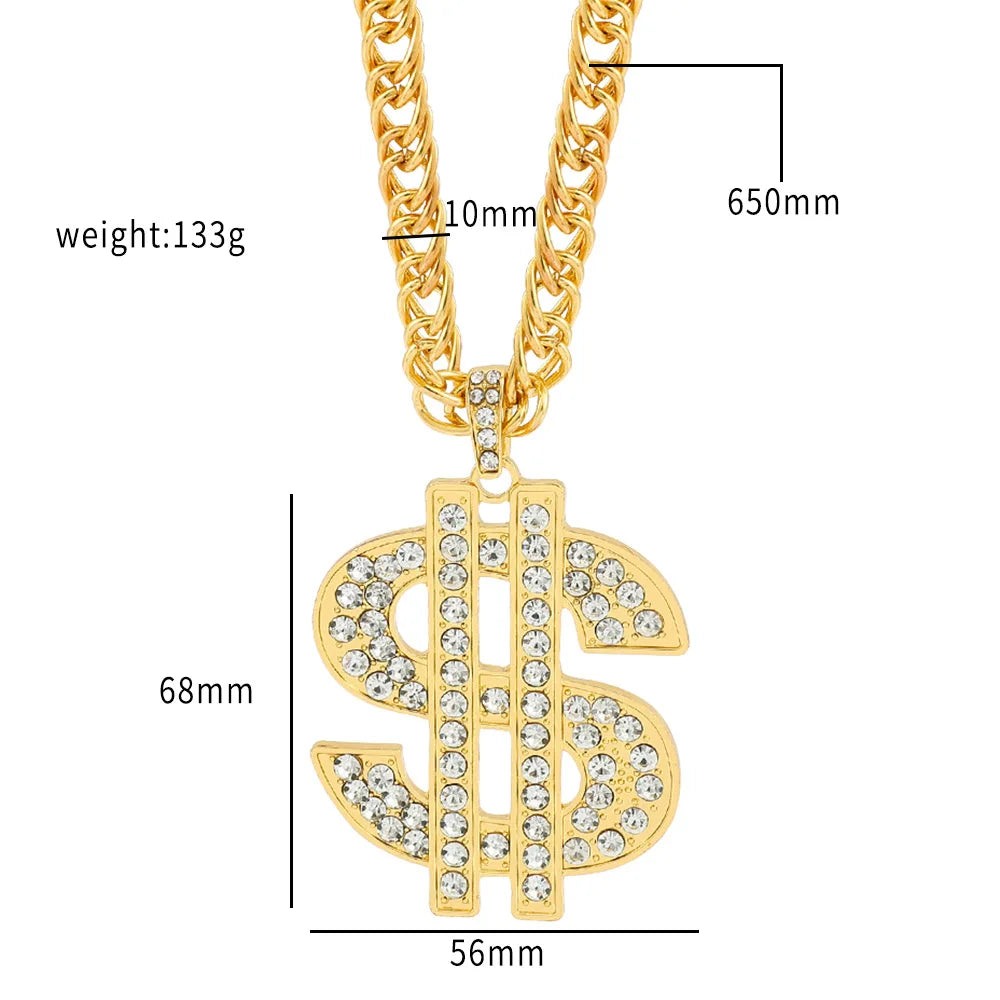 Rapper Dollar Sign Pendant Necklace with Long Chain