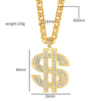 Rapper Dollar Sign Pendant Necklace with Long Chain