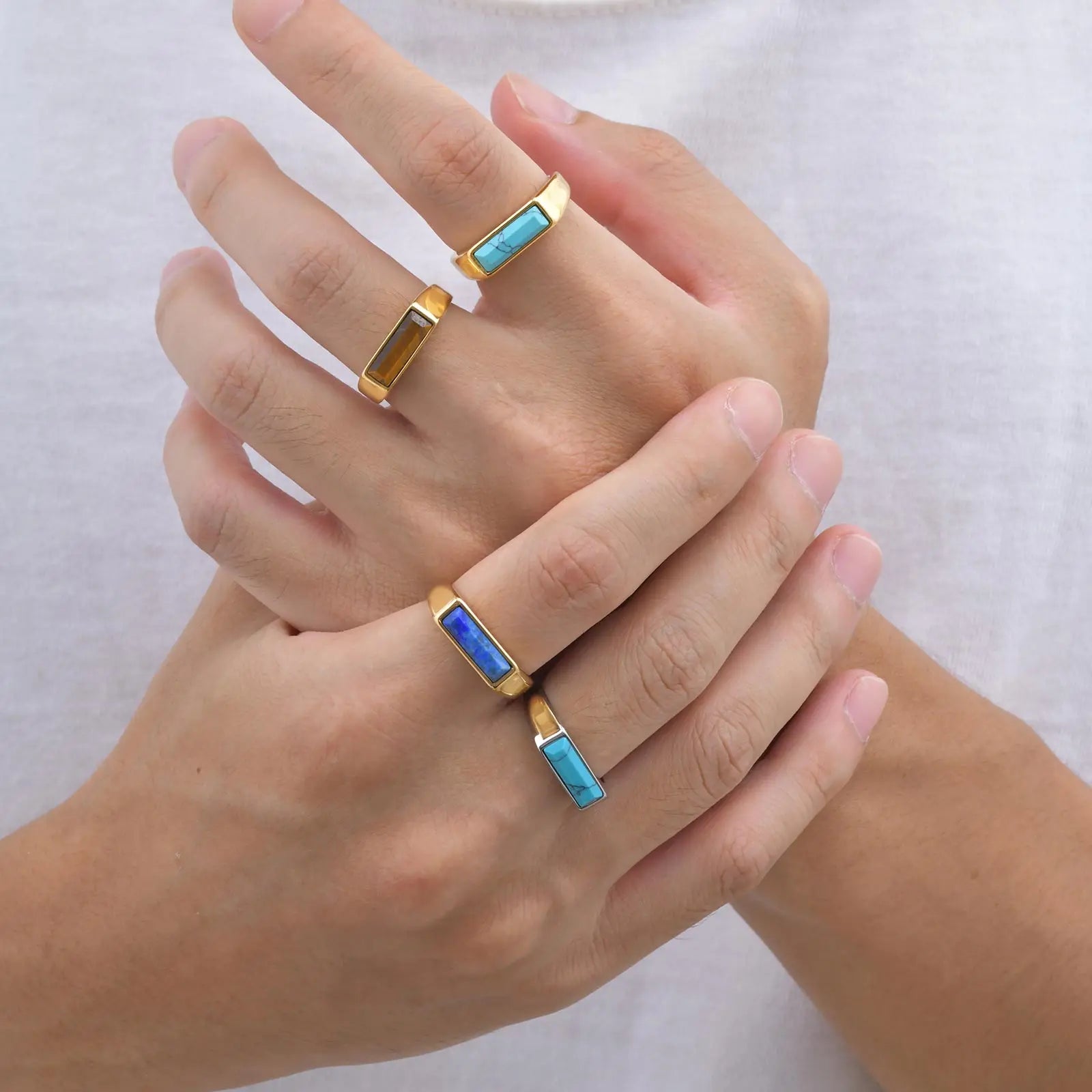 Natural Stone Geometric Ring — Stainless Steel