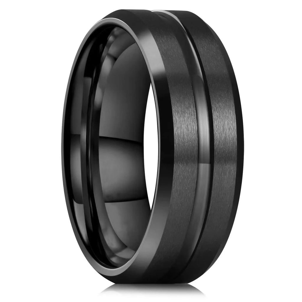 Fashion 8mm Men Stainless Steel Celtic Dragon Rings Inlaid Black Zircon Stone Rings For Men Carbon Fibre Rings Wedding