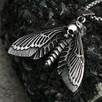 Vintage Gothic Style Death Moth Necklace Unisex Punk Stainless Steel Butterfly Skull Pendant Animal Jewelry Gift