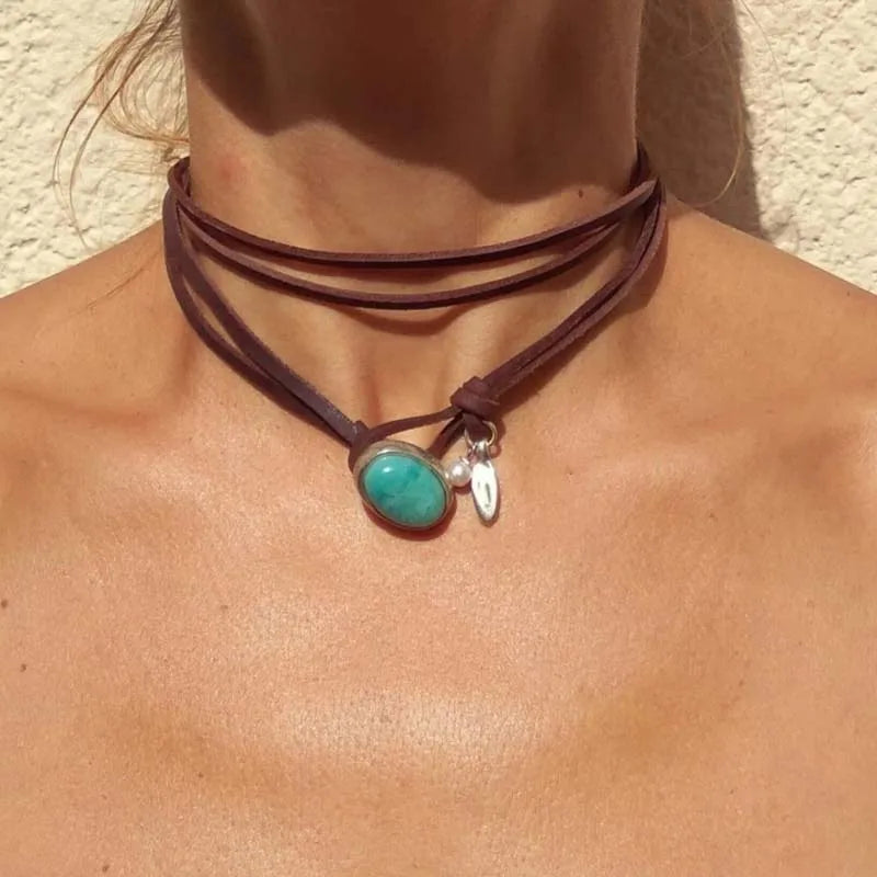 Star Cross Leather Pendant Necklace