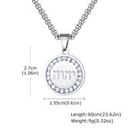 Hebrew Zircon Round Pendant — Stainless