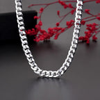 Fine 925 Sterling Silver Charm 7MM Chain Necklace for Women Man Luxury Fashion Party Wedding Accessories Jewelry Christmas Gifts