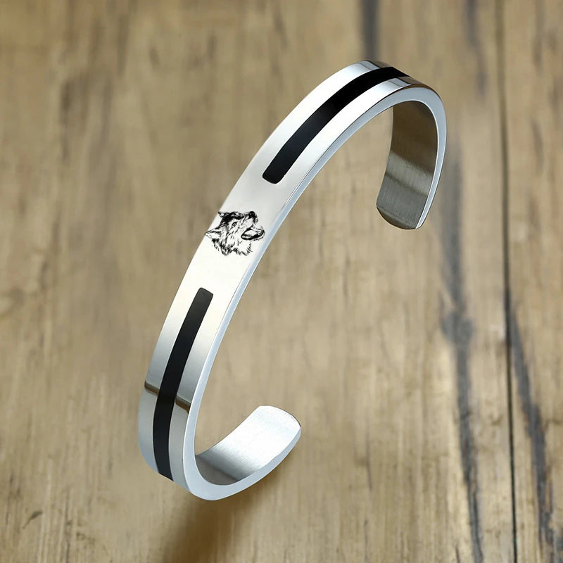 Viking Cuff Bangle Bracelet — Stainless Steel